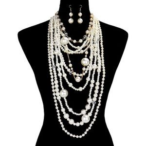 🎉Free Earrings 🎊 Long Luxe Multi Strand Pearl Choker Necklace